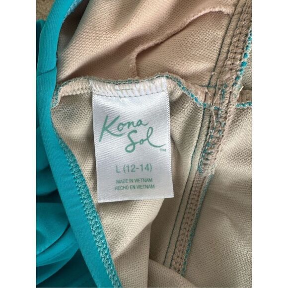 KONA SOL Blue Medium Coverage Wide Shoulder V-Neck One Piece Swimsuit Size L - Picture 5 of 7